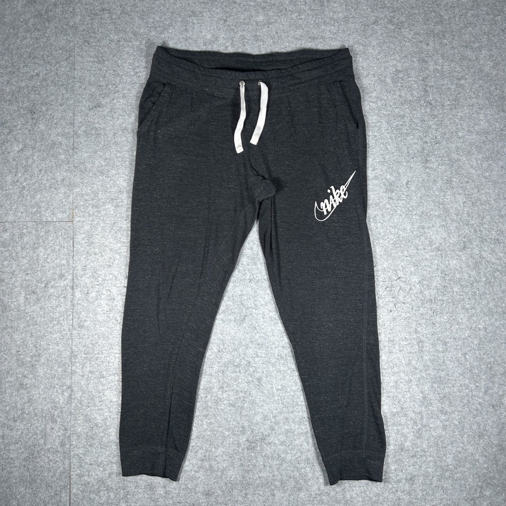 Nike Sweatpants Womens Large(32x25) Charcoal Heather Grey Joggers Script Logo